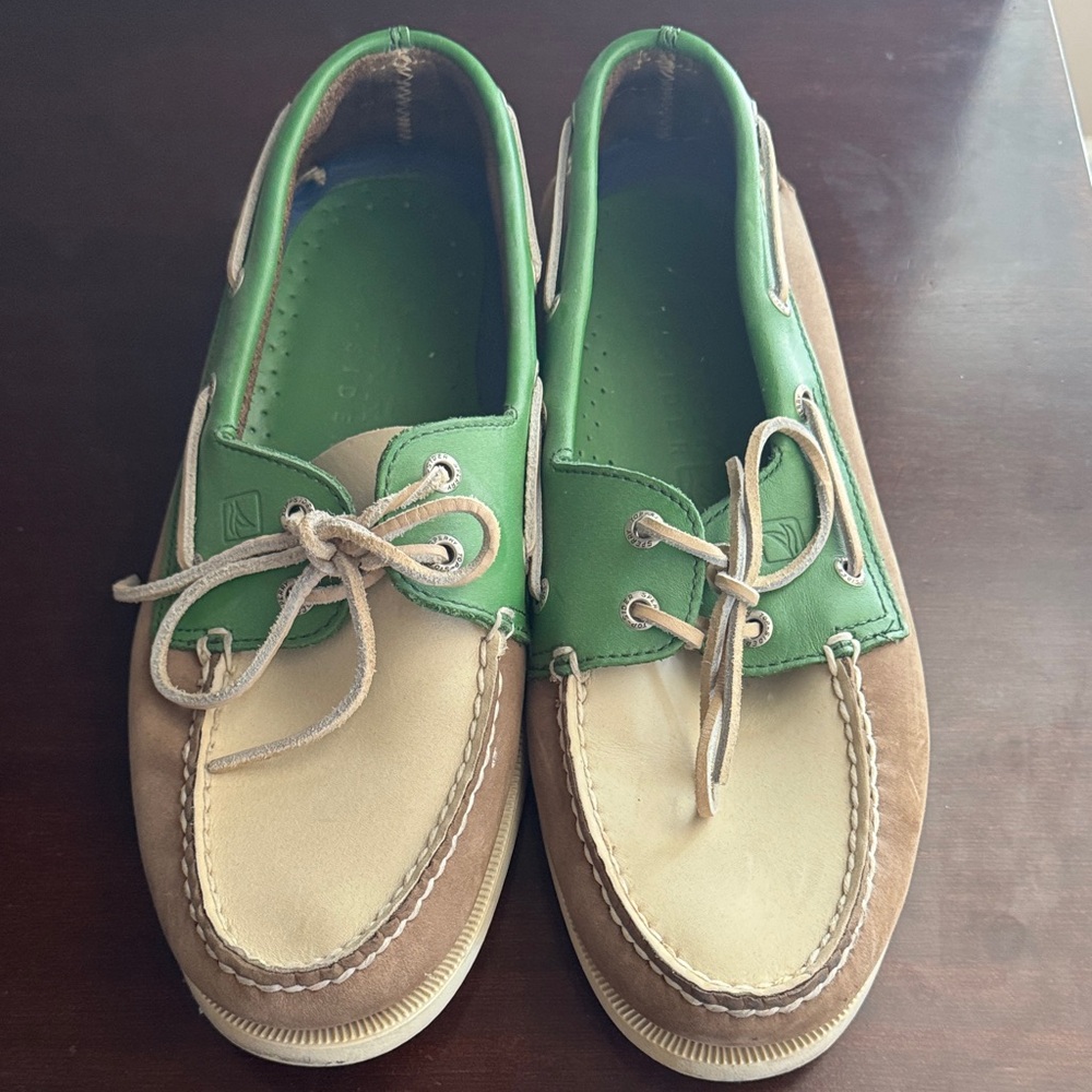 Green and Tan Boat Shoes